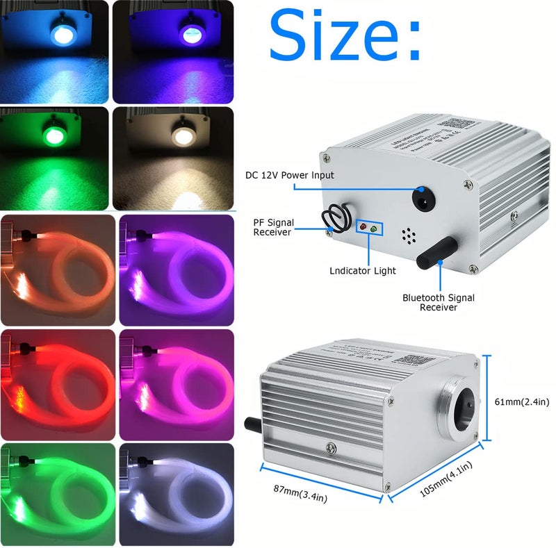 AZIMOM Bluetooth Control 10W RGBW Twinkle Fiber Optic Lights Star Ceiling Light Kit 200pcs*0.03in*6.5ft Fiber Cables Sound Activated APP/Remote Light Engine Car Use Home Interior Lighting Deco - Image 3